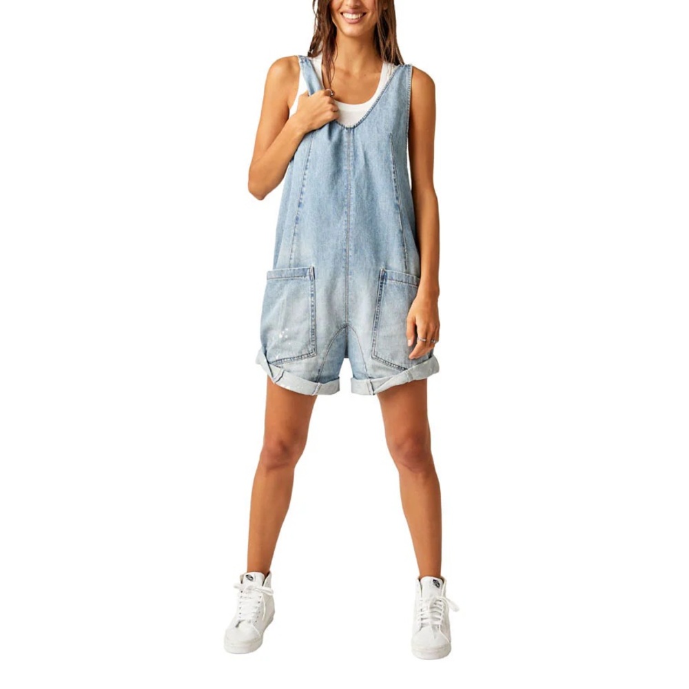 We The Free Light Blue Denim Romper